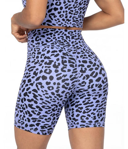 Sunzel 8" Waist Biker Shorts for Women No Front Seam Soft Yoga Workout Gym Bike Shorts Tummy Control Squat Proof Leopard Periwinkle Large
