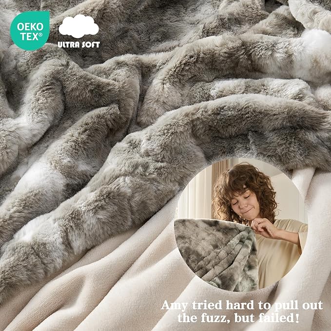 Krifey Faux Fur Throw Blanket, Super Soft Cozy Blanket, Luxury Fluffy Blanket Warm Bed Throw, Plush Christmas Birthday Gifts for Women, Room Home Dorm Decor, Marbled Gray 50" x 60"