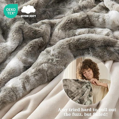 Krifey Oversized Faux Fur Blanket, Super Soft Cozy Blanket, Luxury Fluffy Throw Blanket Fuzzy Bed Throw, Plush Christmas Birthday Gifts for Women, Room Home Dorm Decor, Marbled Gray 60" x 80"