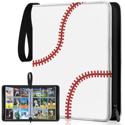 Trading Card Binder Album, PU Leather Baseball Card Binder with 900 Side Loading Pockets, Double Sided Pocket Zipper Card Binder for TCG Game Cards, Sports Cards (White)