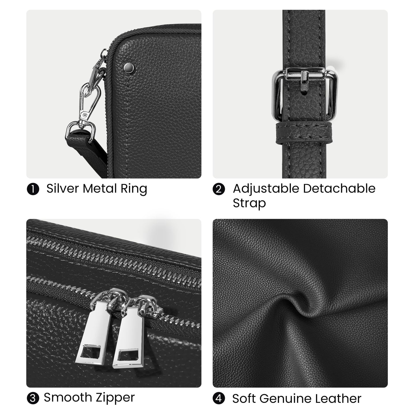 befen Genuine Leather Crossbody Bags for Women, Purses with Built in RFID Wallet Woman Camera Shoulder Bag Handbags Anti Theft Black Cross Over body Purses with Adjustable Strap