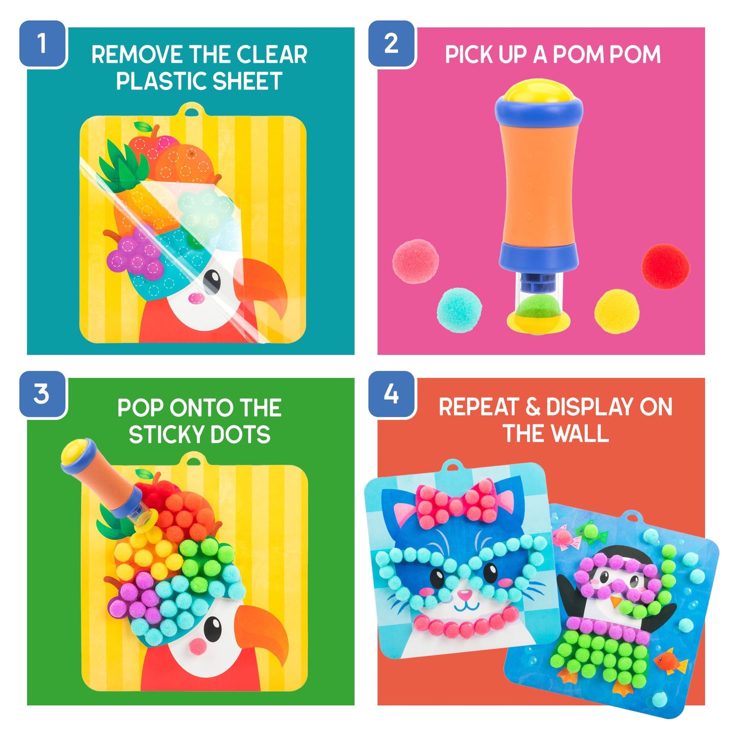 Educational Insights Pom Pom Kit - Arts and Crafts for Kids, Mess Free Crafting Supplies & Projects, Preschool Creativity, DIY Sensory Activity for Toddlers, Creative Gift, Girls and Boys Ages 5+