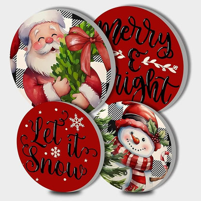 Red Christmas Decor Electric Stove Burner Covers，4 Pcs Xmas Decor Round Stove Burner Covers，8 Inches and 10 Inches，Gas Stove Burner Cover,Metal Cooktop Red Warm Decorative，Home Decor,Kitchen Decor