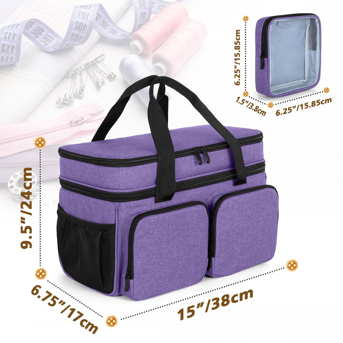 BAFASO Large Sewing Organizer Bag with an Individual Pouch and Detachable Dividers, 2 Layers Sewing Storage Bag for Sewing Supplies(Bag Only), Purple