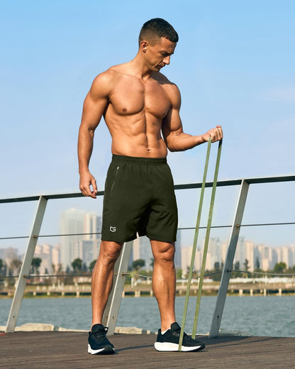 G Gradual Men's Athletic Running Shorts with Zipper Pockets Quick Dry 7"/ 5"/ 9" Workout Gym Shorts for Basketball Hiking(Olive,7XXXL)