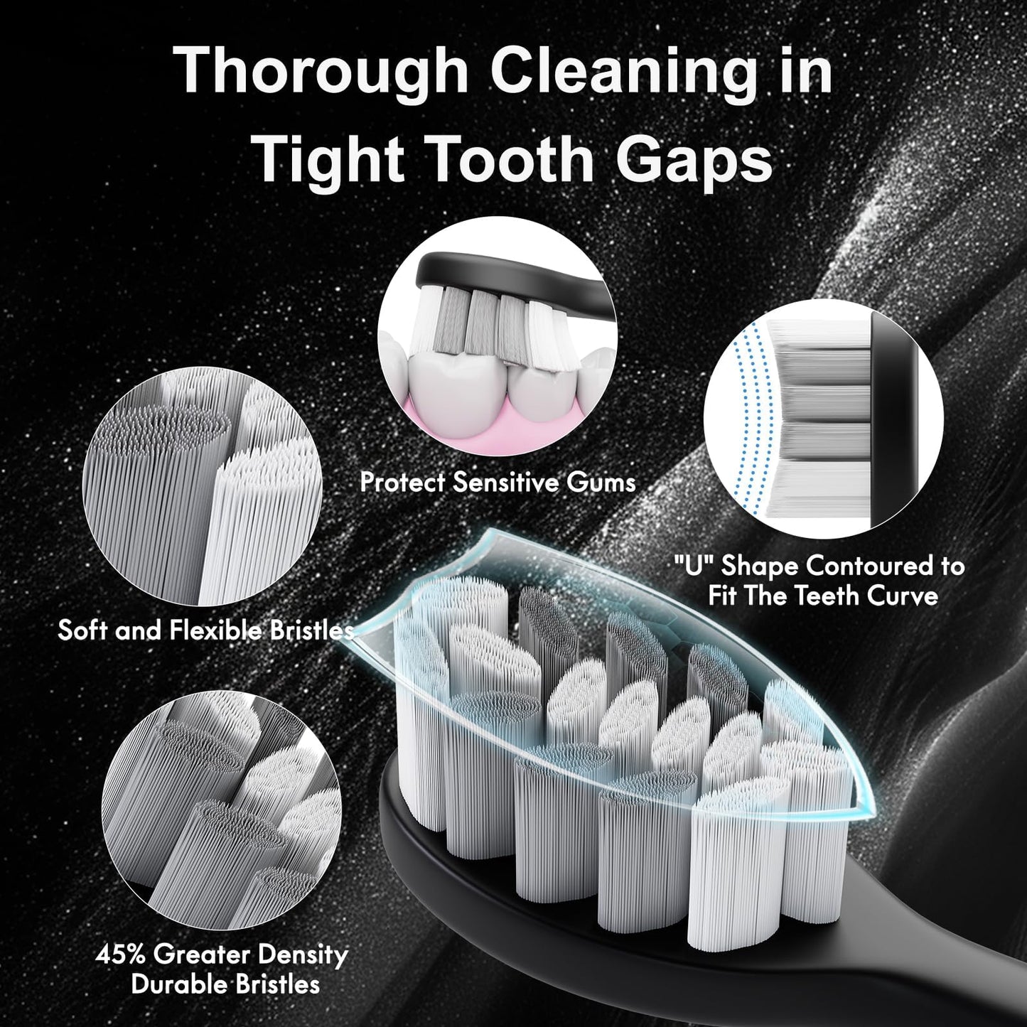 Sonic Electric Toothbrush for Adults and Kids, Comes with 10 Brush Heads & Travel Case, 5 Modes with 2 Minutes Built in Smart Timer, One Charge for 90 Days, 42,000 VPM Motor (Black)