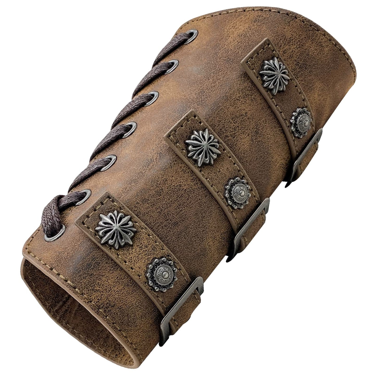 Jeilwiy Leather Gauntlet Wristband Viking Wrist Guards Renaissance Arm Cuffs Archery Bracers Leather Armband Wrist Armor Viking Faux Leather Arm Bracers Brown Bracers for Men Women