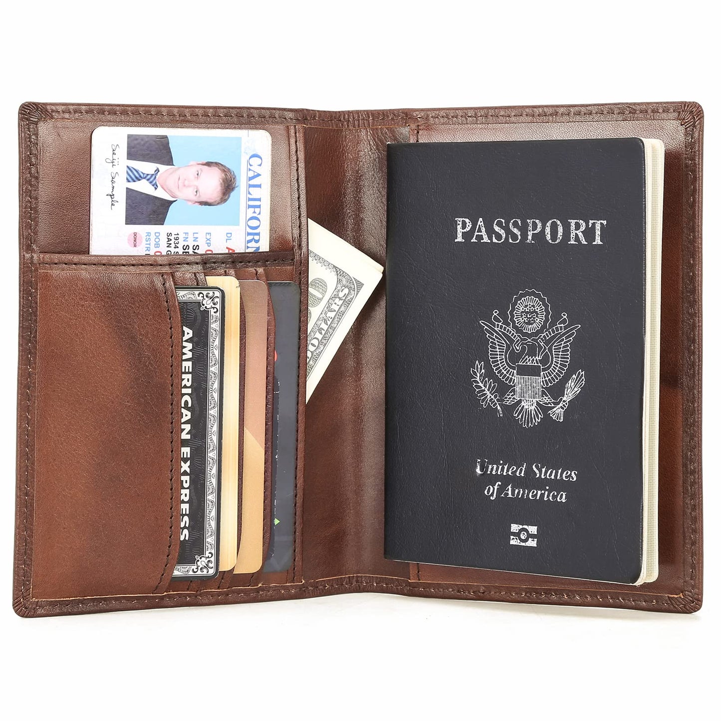 Polare Slim RFID Blocking Leather Passport Holder Travel Bifold Wallet For Men (Coffee)