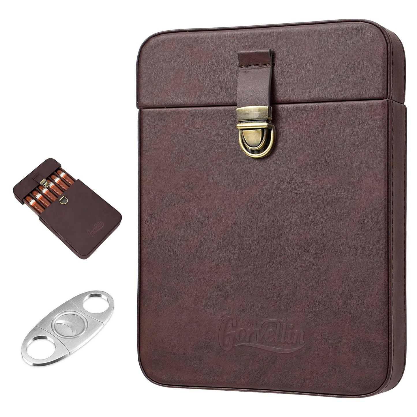 Gorvellin Cigar Case with Cutter, 2-in-1 Portable Cigar Travel Holder for 6 Cigars, Premium Cigar Accessories Gift Set for Men, Fathers, and Business Trips