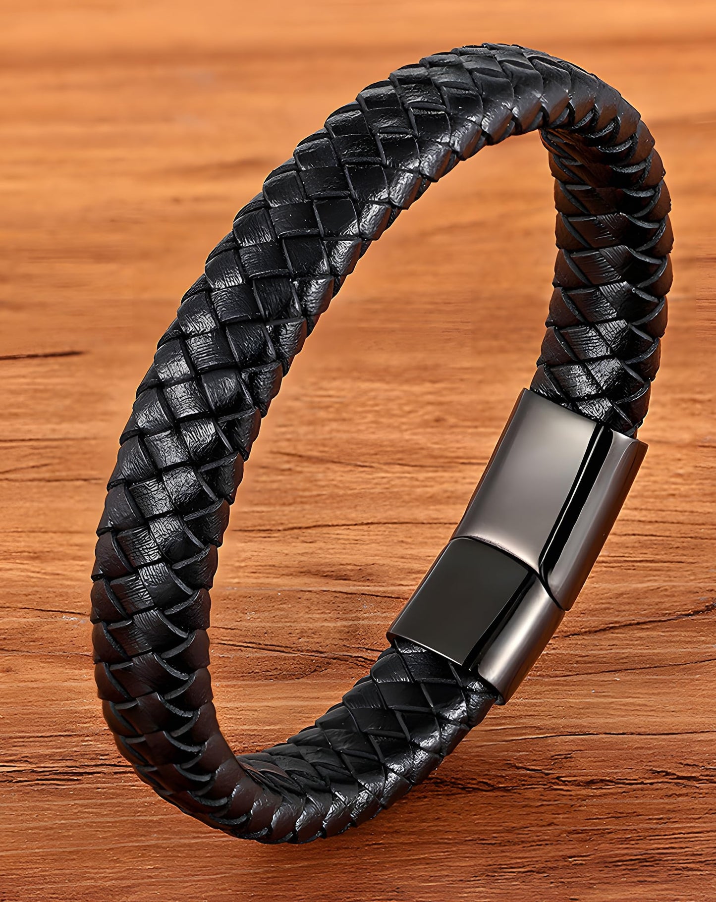 Deerllia Leather Bracelet for Men, Braided Cuff with Stainless Steel Clasp Stacked Multi Style Color Anniversary Father's Day Birthday Christmas Jewelry Gifts for Him, Black Clasp Brown Leather