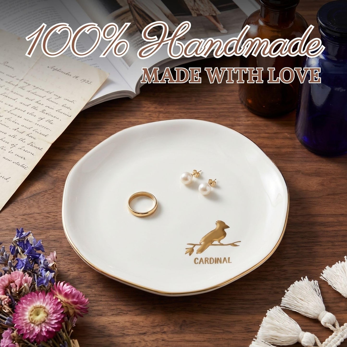 InnoBeta Cardinal Gifs for Women, Ceramic Jewelry Tray Decorative Trinket Dish for Rings Earrings Necklaces Bracelet Watch Keys, Gifts for Birthday, Mother's Day, Christmas - 4.75"