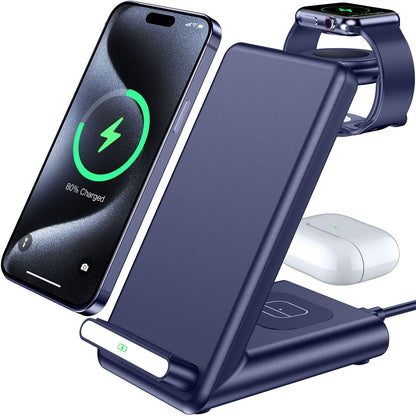 Wireless Charging Station,3 in 1 Charging Stand Made for Apple Watch Ultra 11 10 9 8 7 6 SE 5 4 3,Fast Wireless Charger Made for iPhone 17/Air/16/15/14/13/12,for AirPods Pro(with Adapter) (Black)