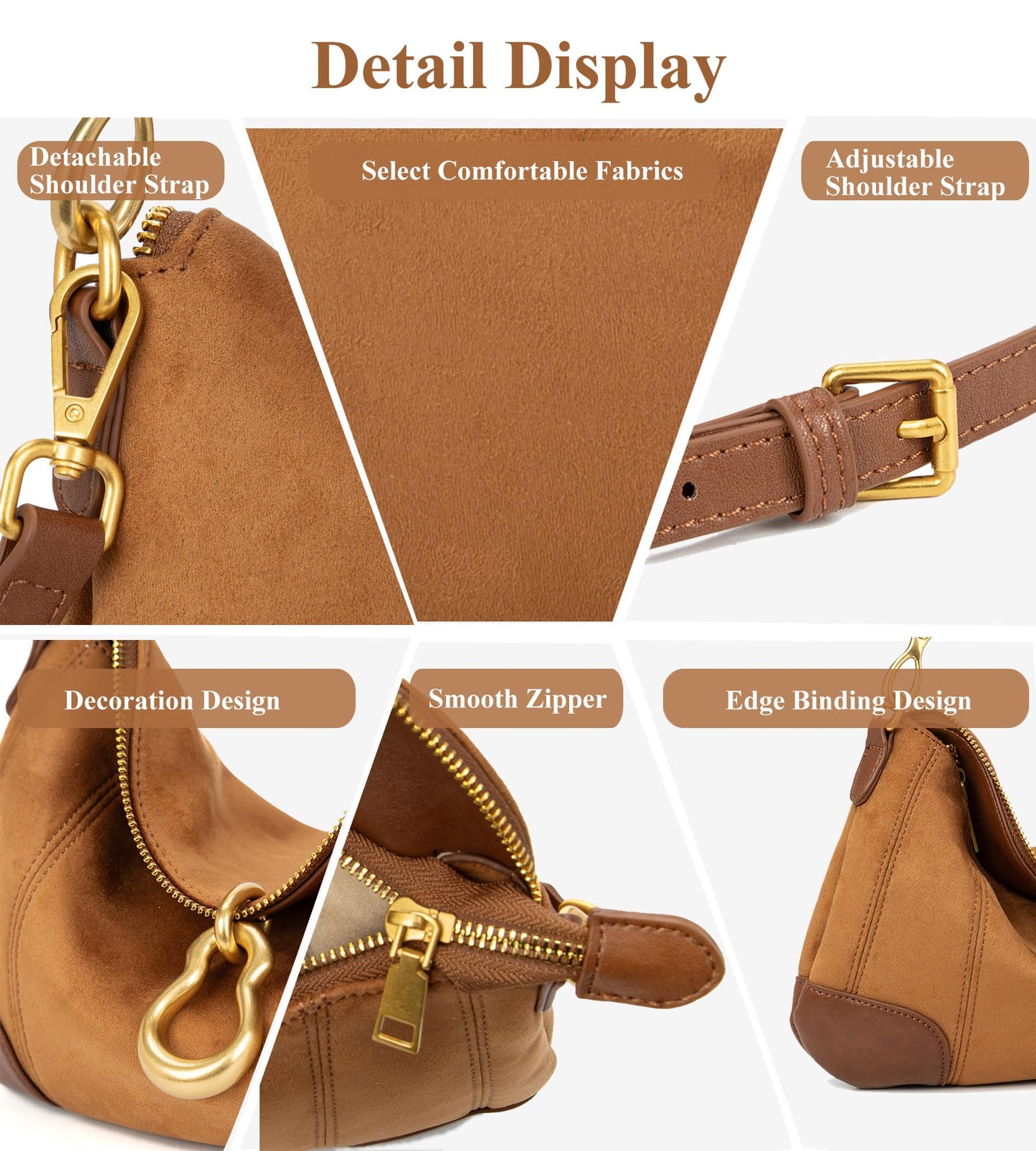KingTo Shoulder Bag for Women Small Hobo Purse with Metal Pendant Embellished Retro Handbag Satchel (Brown)