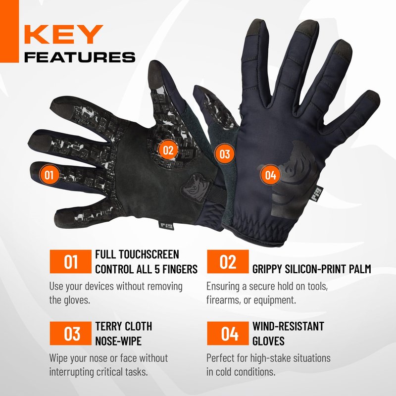 PIG FDT Full Dexterity Cold Weather Gloves, Insulated, Touchscreen Compatible, Silicone Grip, for Shooting Sports, 1 Pair