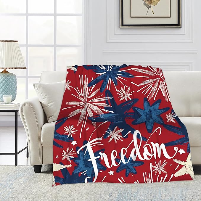 Throw Blanket, Independence Day Throw Blankets for Adult Kids Boys Girls, Freedom Fireworks Star Decor Gifts for Home Bed Couch 50x60 Inches
