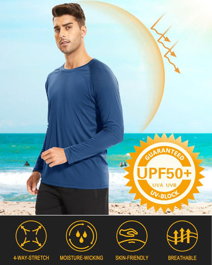 MAGCOMSEN Long Sleeve Shirt for Men UV Protection Shirts Quick Dry Baselayer Shirt Rash Guard for Men Blue Grey,3XL