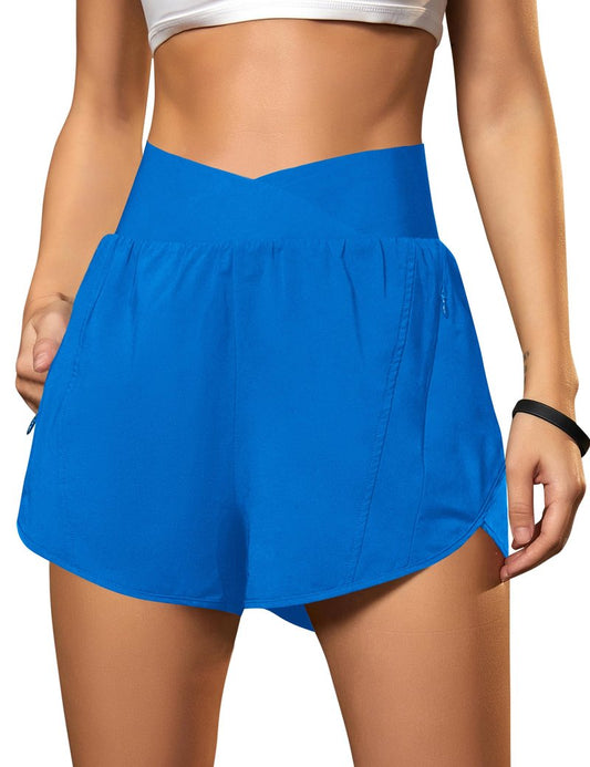 Blooming Jelly Women's Workout Shorts Athletic Running Casual Summer Quick Dry Gym Active Shorts with Zipper Pocket (Blue,Large)