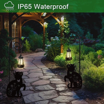 YY Gardenia Metal Cat Stake with Solar Lights Outdoor Decorative, Black Cats Lawn Ornaments, Womens Gifts Unique, Garden Silhouette Animal Decor