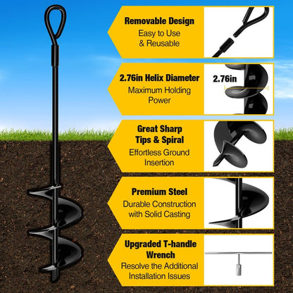 MIXC 18 Inch Heavy Duty Ground Anchors Screw in, 4 Pack Spiral Trampoline Stakes with Straps, Drill Adapter and Upgraded T-Wrench, 2.76'' Wider Blades for Swing Set, Shed, Carport, Mobile Home