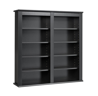 Prepac 2 Column Display Cabinet, Black Storage Cabinet with 8 Adjustable Shelves, Wall DVD Storage for Living Room 8.25" D x 32" W x 34" H