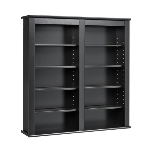 Prepac 2 Column Display Cabinet, Black Storage Cabinet with 8 Adjustable Shelves, Wall DVD Storage for Living Room 8.25" D x 32" W x 34" H