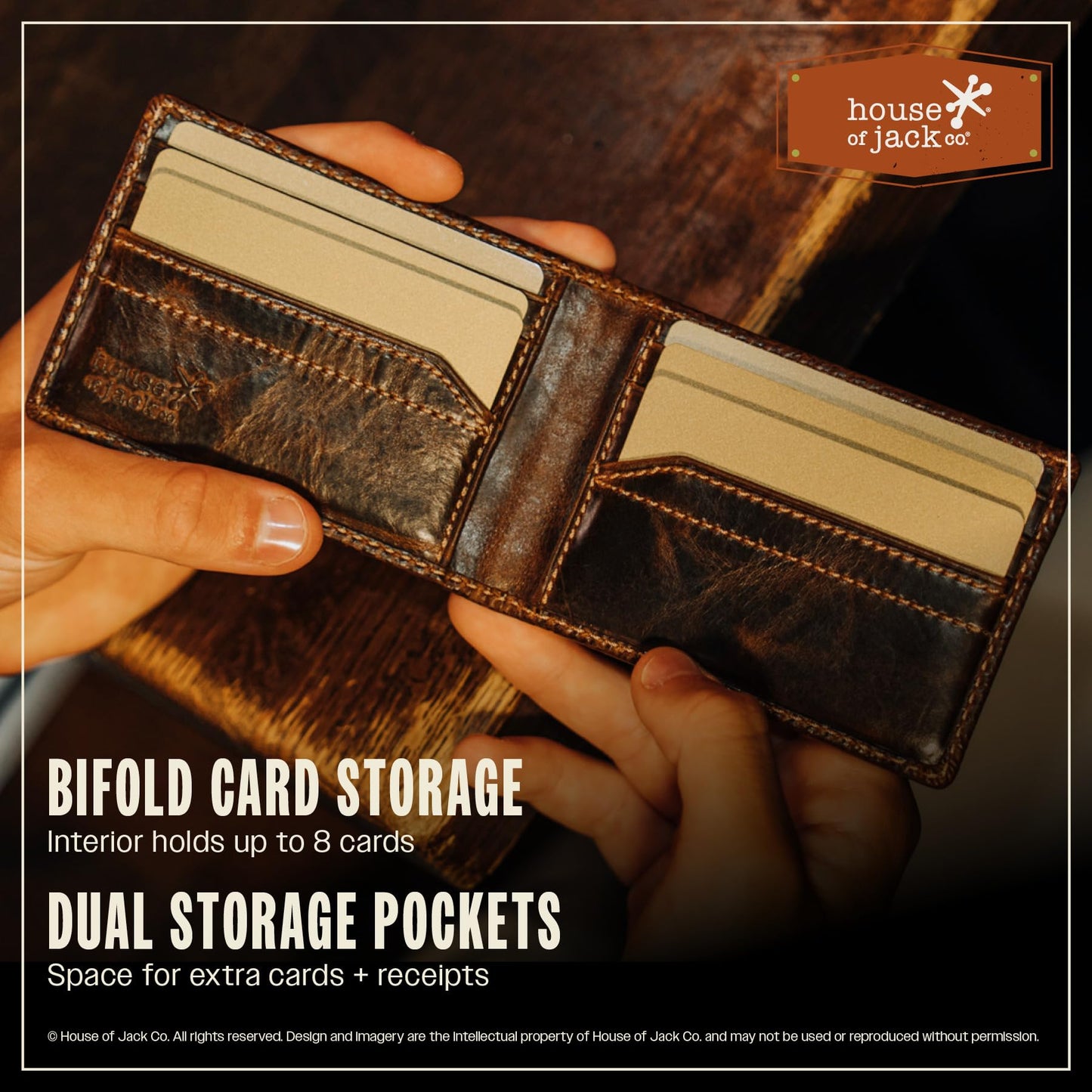 House of Jack Co. Ivor Men's Bifold Money Clip Wallet, Super Strong Magnetic Clip Holds 15+ Bills, Full Grain Leather Slim Front Pocket Wallet, 10 Card Holder, Gift for Men, Brown