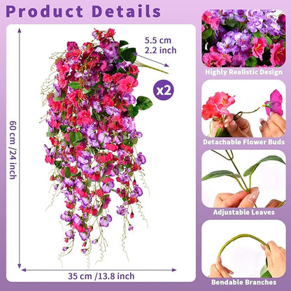 Artificial Flowers for Outdoors 2 Pack Fake Hanging Plants with Faux Hibiscus Flowers Summer Fall Decor UV Resistant Silk Leaves for Indoor Outdoor Front Door Porch Patio Planter Decor