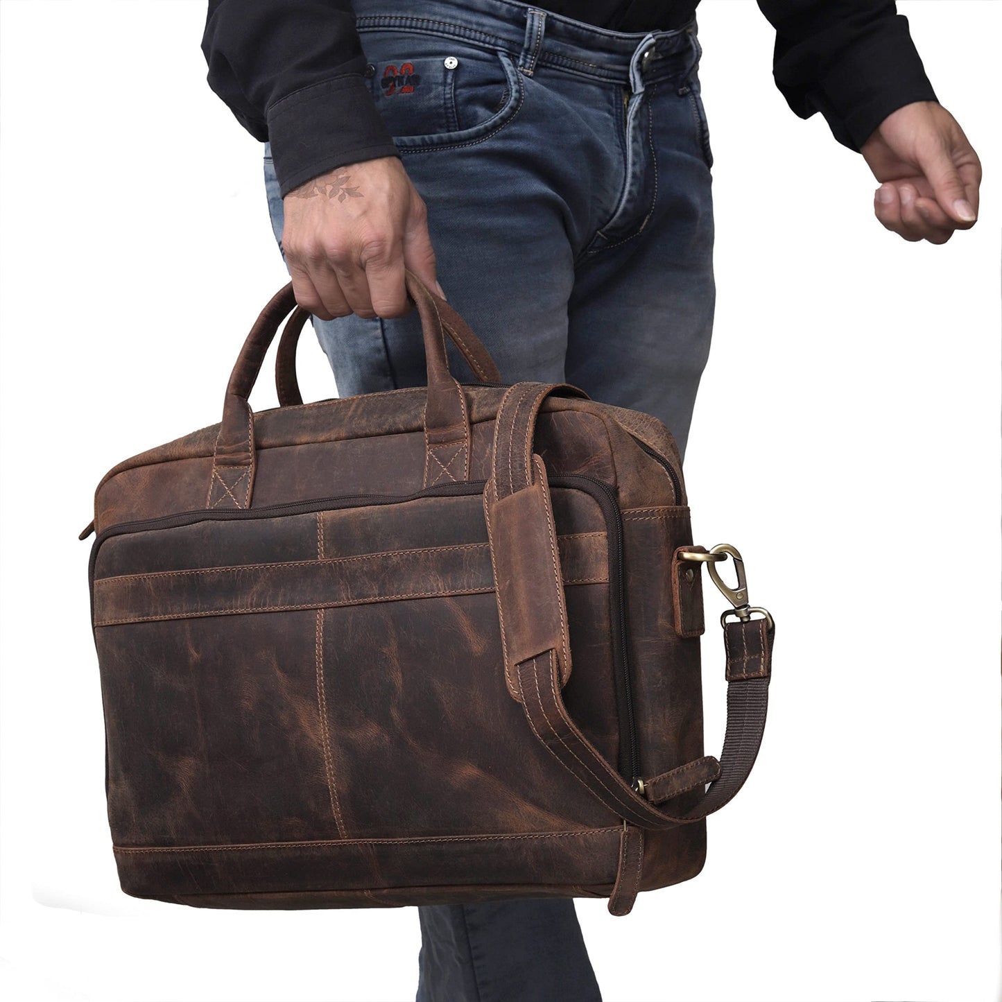 Leather briefcase bag for men Leather Laptop Bags For Men and Women Travel Messenger Bag 16 Inch (Vintage Brown, 16 Inch Briefcase)