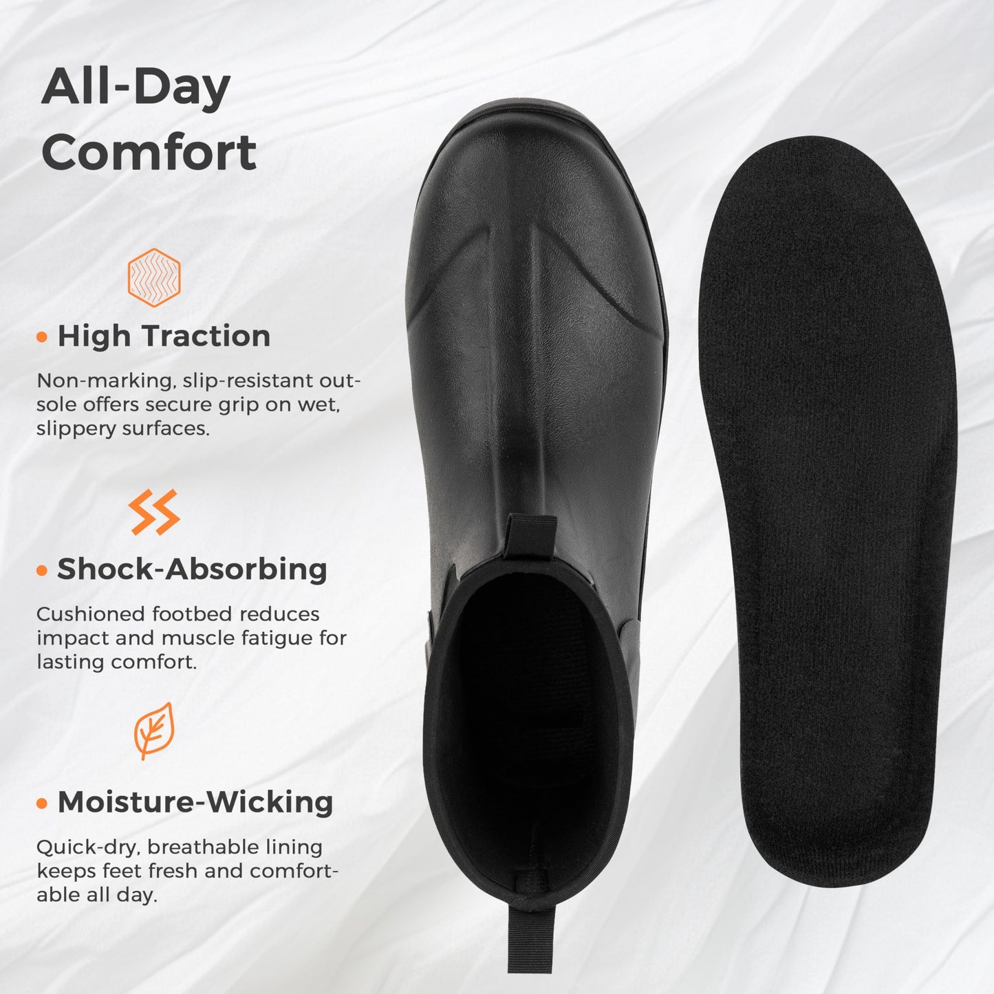 Ubon Insulated Rubber Boots for Men Waterproof Short Rain Boots Black 10