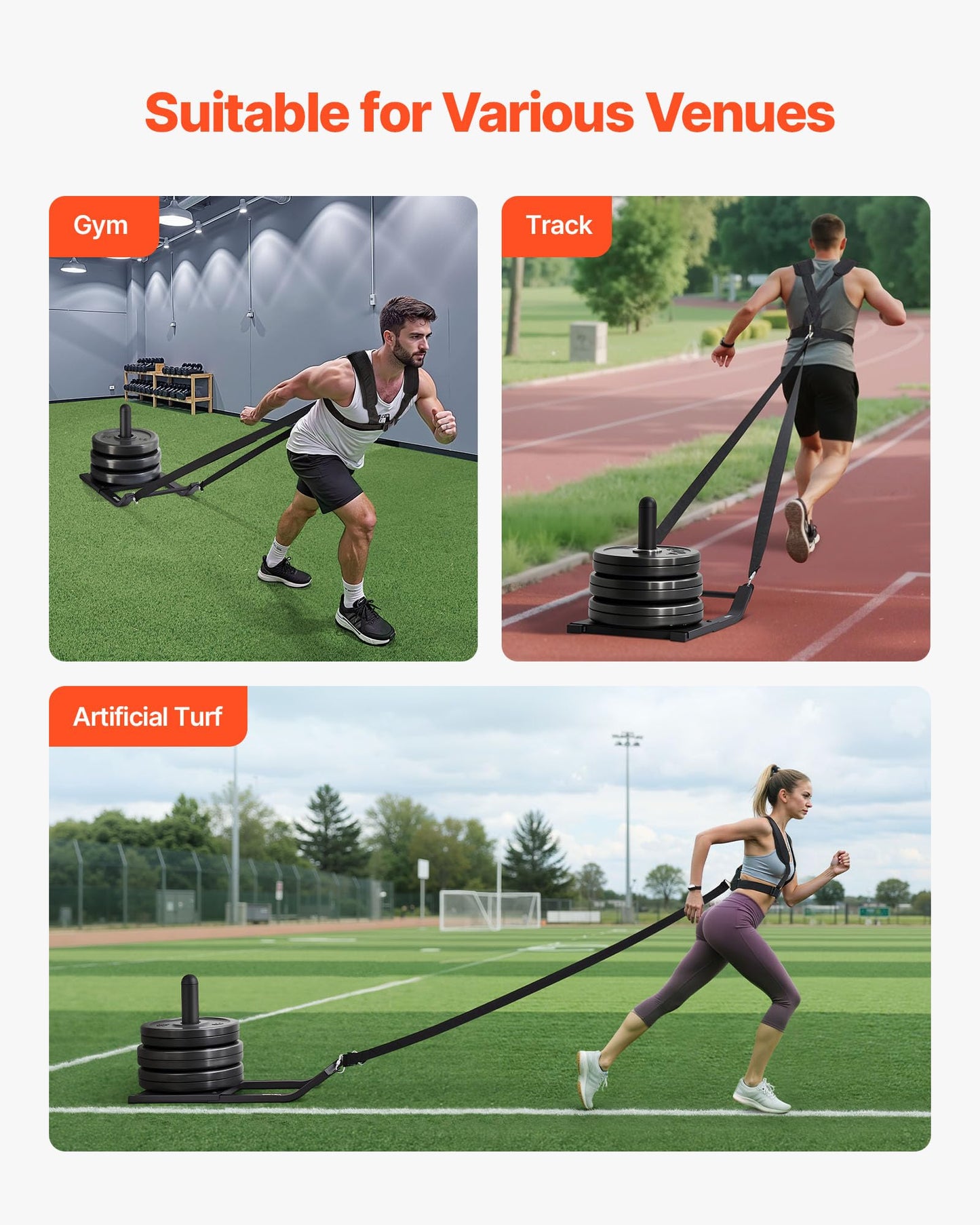 VEVOR Weight Sled, Steel Power Sled, Fitness Strength Training Pull Push Running Sled, Fitness Workout Sled Push Gym Equipment, Steel Power Sled with Harness, Compatible 1/2 in Weight Plates, Black