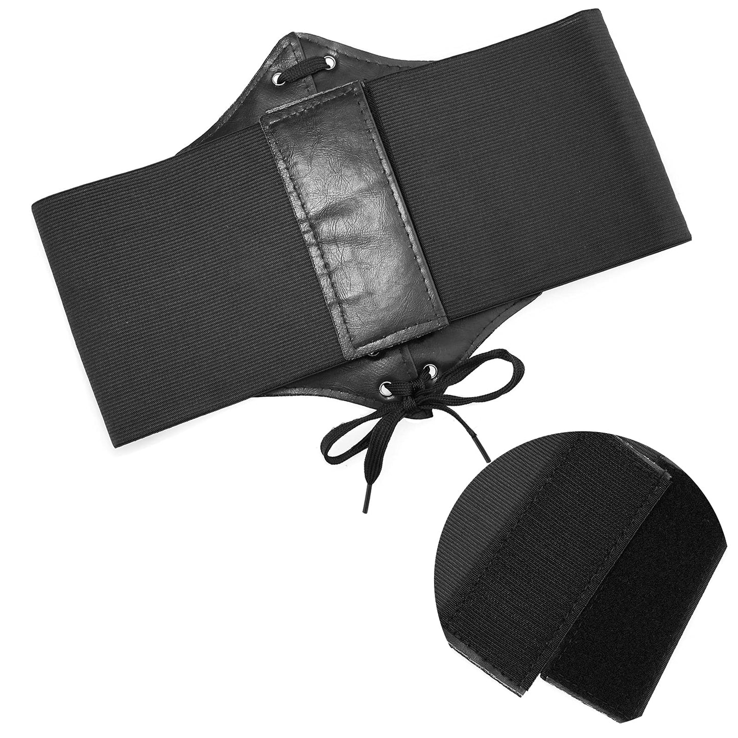 DTWAWA Black Corset Belts for Women, Wide Elastic Tied Leather Waspie Waist Belt for Girls Dresses, 35-39 Inches