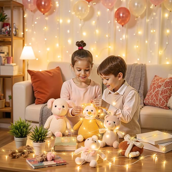 Mlambert LED Fairy Lights Battery Operated with Timer, Rechargeable Mini Twinkle Lights for Christmas Decor, Holiday Party, 32.8FT(16.4x2), Warm White