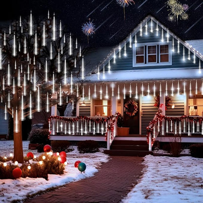 KNONEW 40 Tubes 1120 LED Meteor Shower Lights Christmas Lights Outdoor Plug in Waterproof Falling Rain Light for Xmas Tree Wedding Party Garden Holiday Rooftop Decorations (Cool White)
