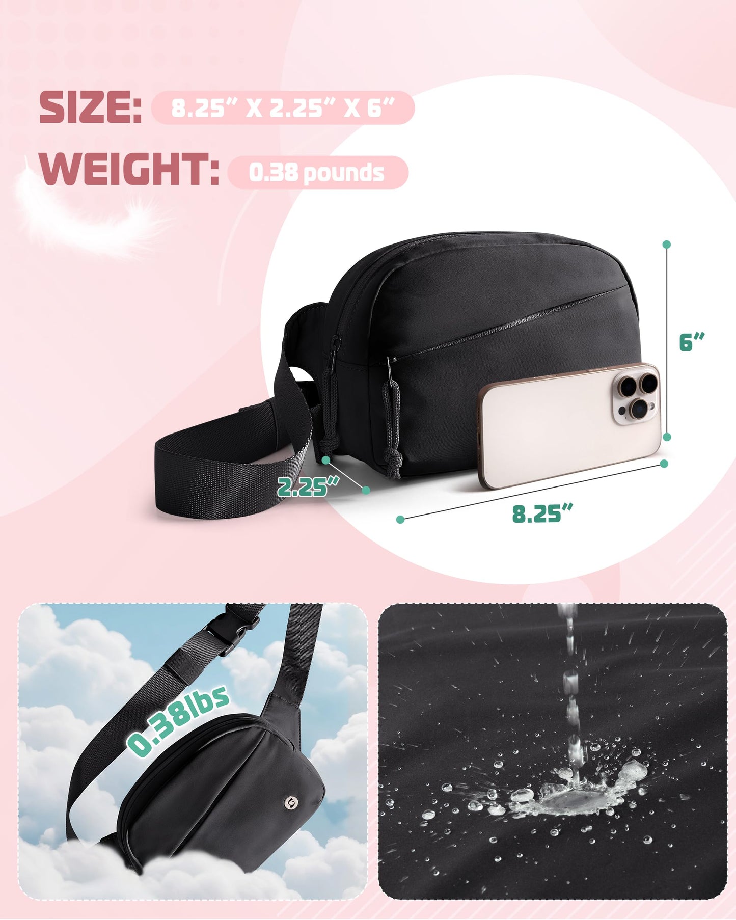 Smasrob Fanny Pack for Women, Crossbody Sling Bag Waist Bag with Multiple Pockets and Adjustable Strap, Black