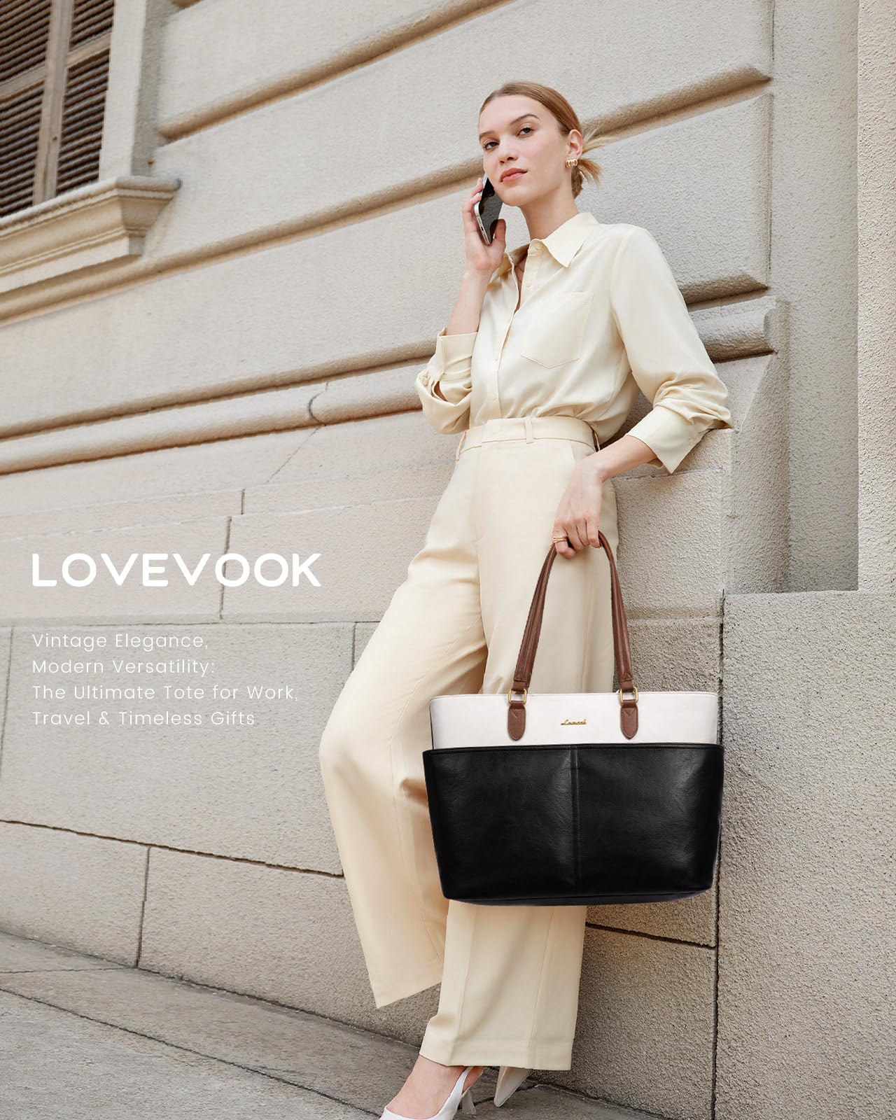 LOVEVOOK Work Tote Bags for Women, Vintage Leather 15.6 Inch Laptop Bag with Large Cup Holder, Teacher Nurse Medical Professional Computer Bag, Office Briefcase Handbag Gift