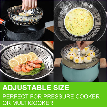 Vegetable Steamer Basket for Cooking, Stainless Steel Veggie Fish Food Steamer Basket, Folding Expandable Steamers to Fit Various Size Pot