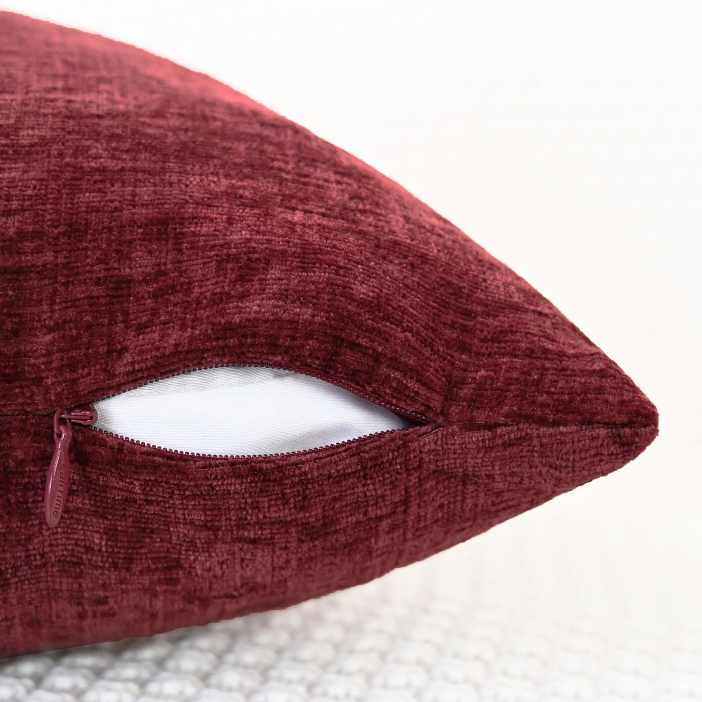 CaliTime Christmas Throw Pillow Covers Decorative 16 X 26 Inches Pack of 2 Cozy Chenille Cushion Cases for Couch Sofa Bed Living Room Home Burgundy