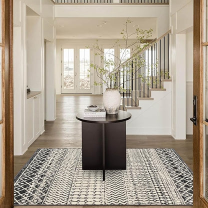 Geometric Moroccan 6x9 Rug, Ultra Soft Distressed Black Rug for Bedroom Non-Slip, Low-Pile Washable Living Room Rug Indoor Carpet for Bedroom Dining Room Classroom Dorm