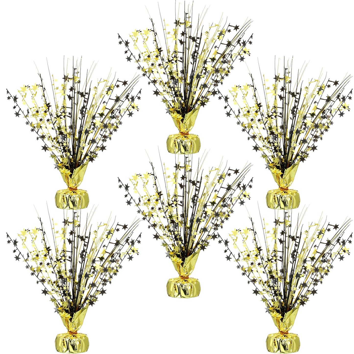 Crowye 6 Pcs Metallic Foil Spray Centerpiece Party Star Decoration Table Decor for Birthday Wedding Bachelorette Summer Party Holiday(Black Gold,Small Star)