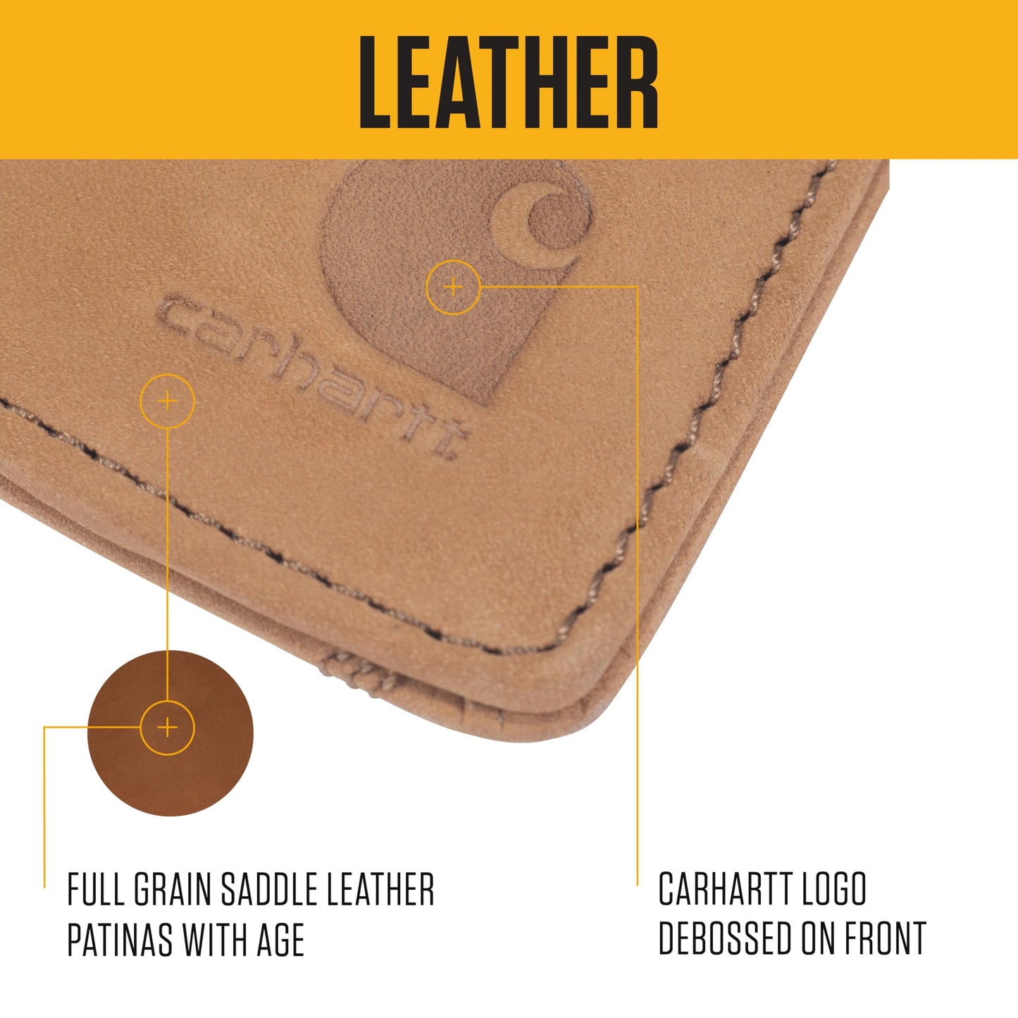 Carhartt Men’s Full Grain Saddle Leather Wallets, RFID Blocking Bifold, Trifold, and Front Pocket Options, Gifts for Men