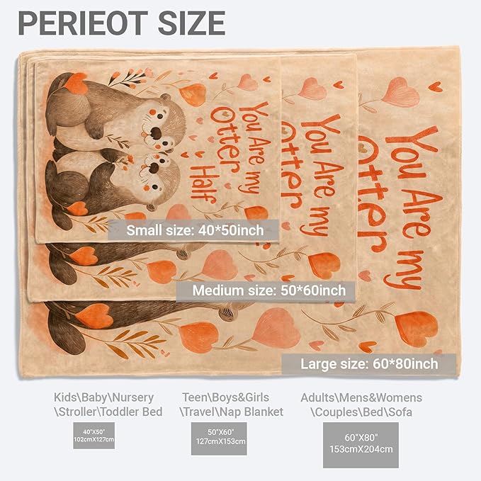 Cute Otter Lightweight Throw Blanket, Romantic Cartoon Animal with Heart and Flower, Warm Soft Cozy Flannel Blankets, Couch Dorm Home Decor All Season Use, 50x40in, Beige, Gifts for Lovers