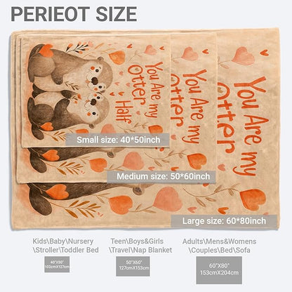 Cute Otter Lightweight Throw Blanket, Romantic Cartoon Animal with Heart and Flower, Warm Soft Cozy Flannel Blankets, Couch Dorm Home Decor All Season Use, 60x50in, Beige, Gifts for Lovers