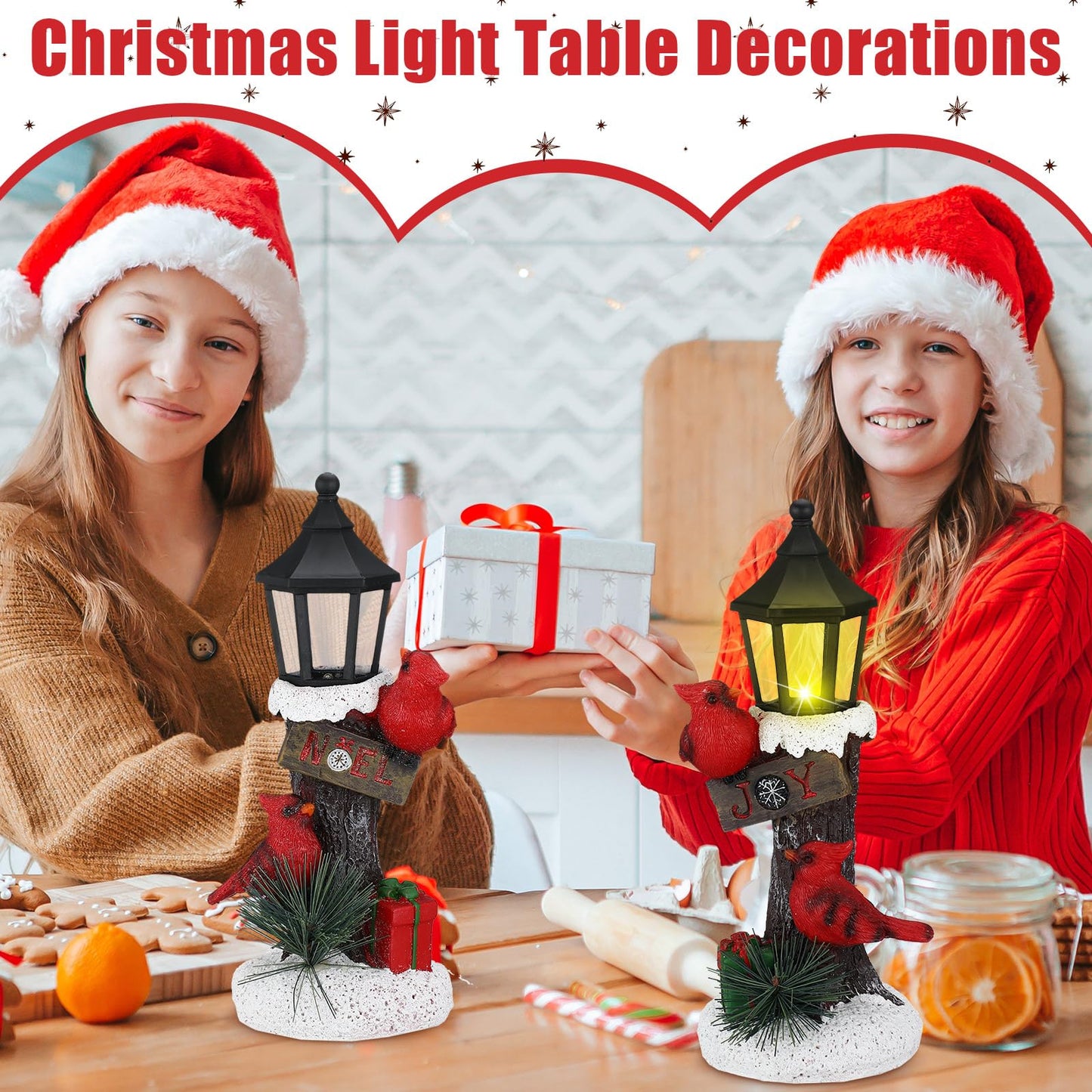 Geetery 2 Pcs Christmas Lighted Lamps with Red Cardinal Figurines Light up Red Cardinal Lantern Lamps for Christmas Table Decoration Centerpieces Xmas Gift Home Office Shelf Mantel Fireplace Decor
