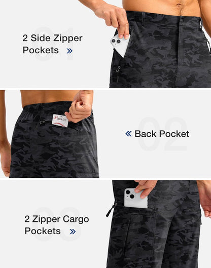 Pudolla Men's Hiking Shorts 11" Lightweight Cargo Work Shorts for Men Summer Travel Golf Casual Outdoor with 5 Pockets(Black Camo XX-Large)