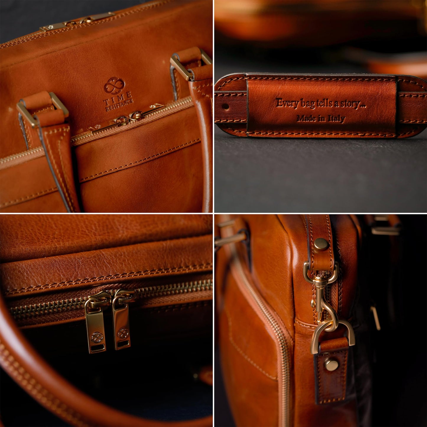Time Resistance Leather Briefcase - Italian Handmade Leather Laptop Bag - Work Bag for Men and Women - Computer Briefcase
