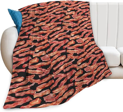 Funny Bacon Blanket, Food Throw Blankets, Meat Fuzzy Plush Blanket Ultra Soft for Bacon Lover Gift Kids Teens Women Men Girls Boys Stuff Decor for Home Bedding Sofas Couch Camping 50"X40"