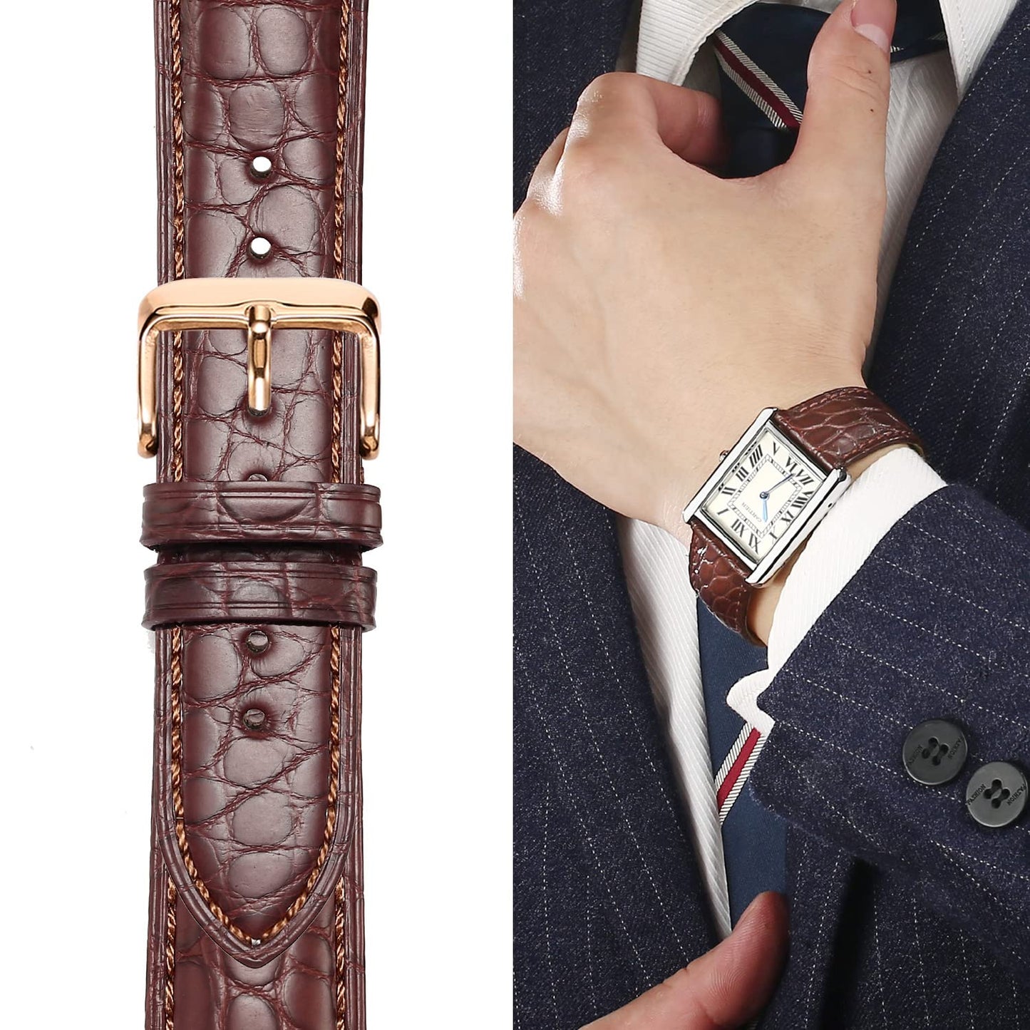 Moran Alligator Leather Quick Release Watch Band 18mm 19mm 20mm 22mm 23mm 24mm Replacement Genuine Crocodile Leather Loop SmartWatch Strap for Men Women