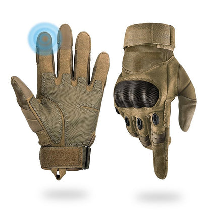 Liovoras Tactical Gloves for Men, Shooting Motorcycle Gloves Hard Shell Knuckle Protection Leather Palm for Riding Airsoft Paintball Climbing Training - Tan, Size XL