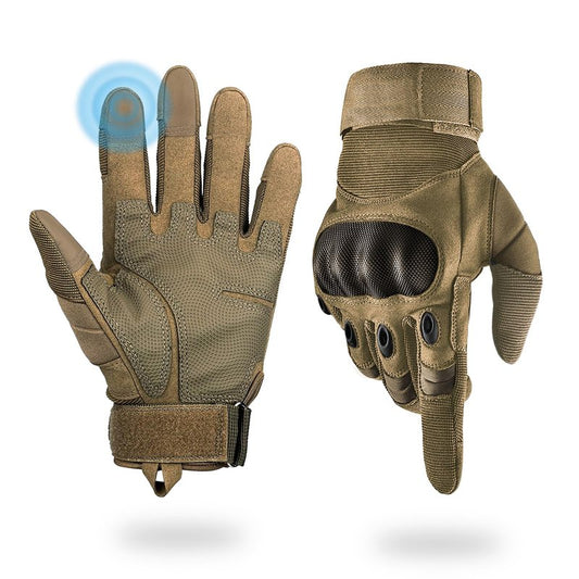 Liovoras Tactical Gloves for Men, Shooting Motorcycle Gloves Hard Shell Knuckle Protection Leather Palm for Riding Airsoft Paintball Climbing Training - Tan, Size XL