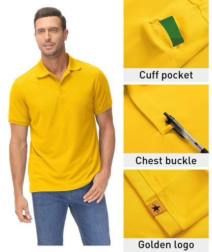 ZITY Mens Polo Shirt Short Sleeve Sports Tactical T-Shirt Athletic Golf Polos Daily Casual Stylish Collared Shirts for Men Yellow Large